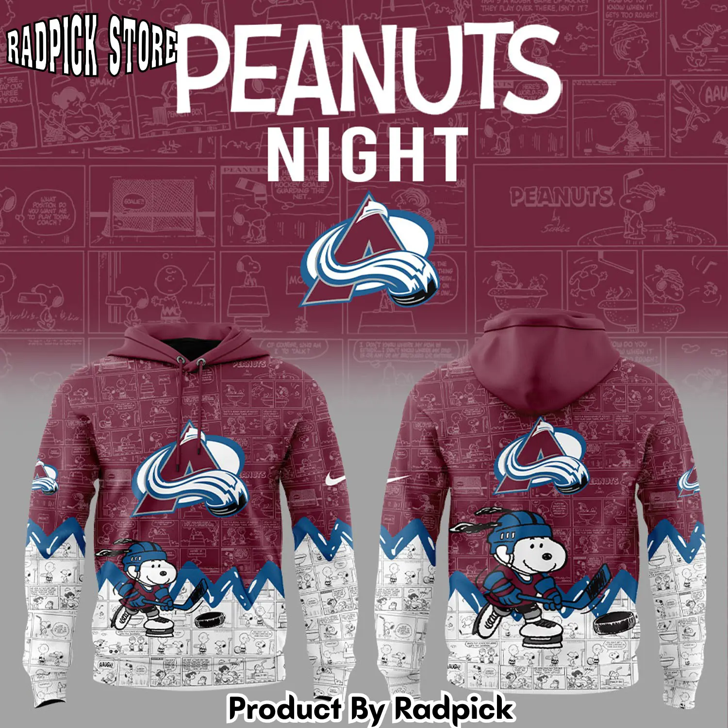 Colorado avalanche anniversary of peanuts hoodie joggers hoodie and long pants set rp291814
